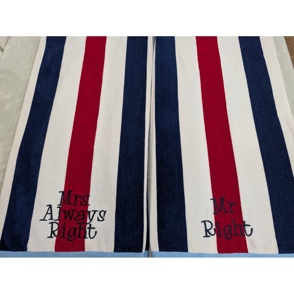 Mr. Right Mrs. Always Right Beach Towels Set of 2 Wedding Anniversary